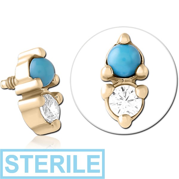 STERILE ZIRCON GOLD PVD SURGICAL STEEL JEWELLED MICRO ATTACHMENT FOR 1.2MM INTERNALLY THREADED PINS