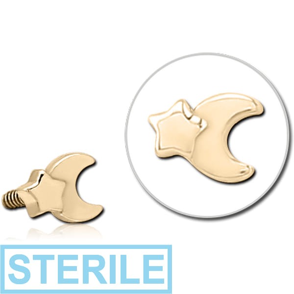 STERILE ZIRCON GOLD PVD COATED SURGICAL STEEL MICRO ATTACHMENT FOR 1.2MM INTERNALLY THREADED PINS - CRESCENT AND STAR