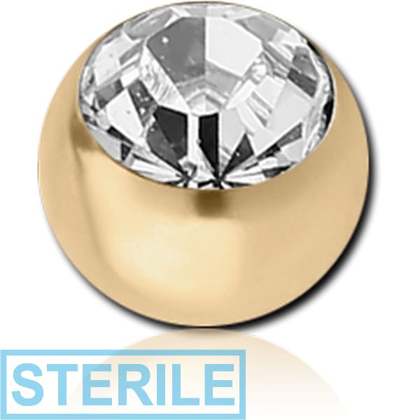 STERILE ZIRCON GOLD PVD COATED SURGICAL STEEL HIGH END CRYSTAL JEWELLED BALL