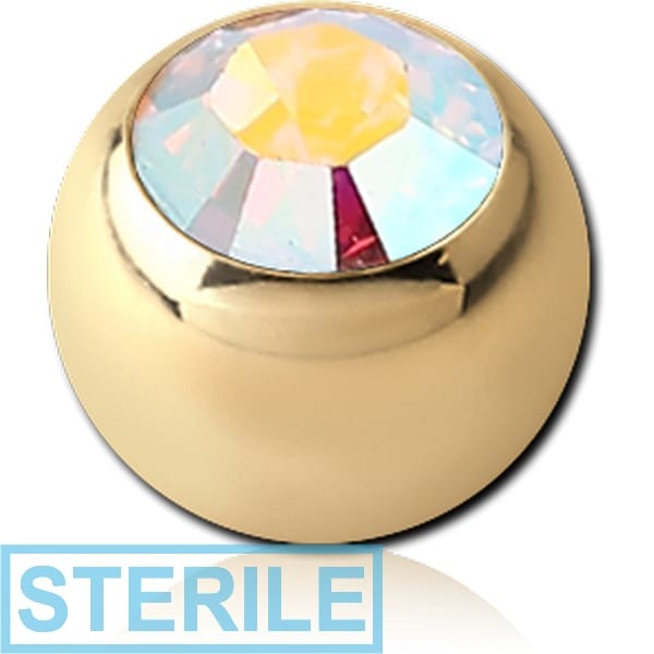 STERILE ZIRCON GOLD PVD COATED SURGICAL STEEL OPTIMA CRYSTAL JEWELLED BALL