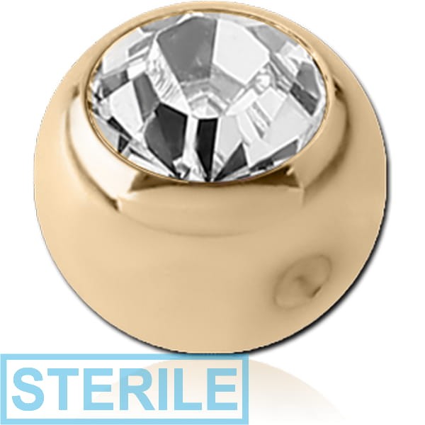 STERILE ZIRCON GOLD PVD COATED SURGICAL STEEL HIGH END CRYSTAL JEWELLED BALL FOR BALL CLOSURE RING
