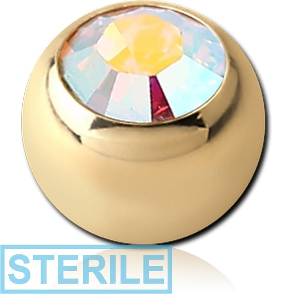STERILE ZIRCON GOLD PVD COATED SURGICAL STEEL HIGH END CRYSTAL JEWELLED MICRO BALL