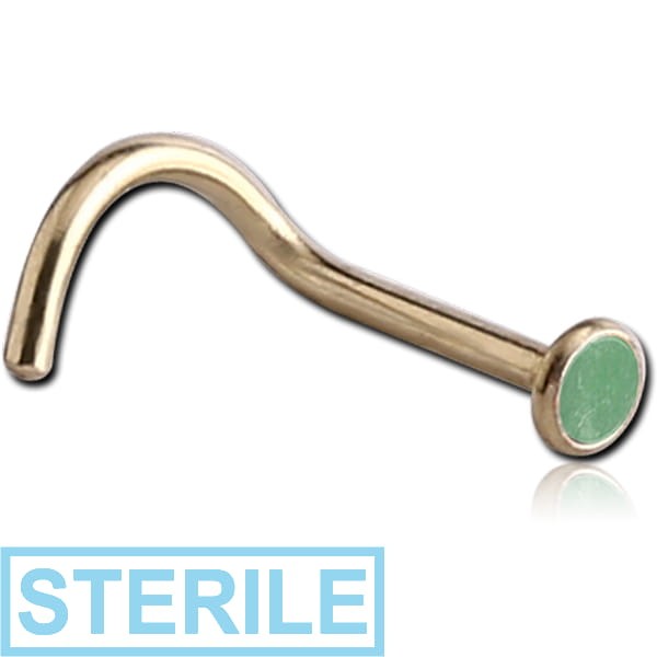 STERILE ZIRCON GOLD PVD COATED SURGICAL STEEL SEMI PRECIOUS CABOCHON CURVED NOSE STUD