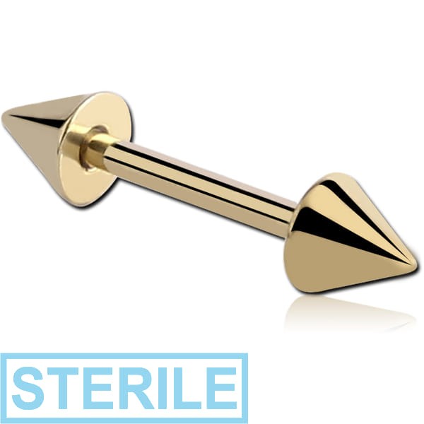 STERILE ZIRCON GOLD PVD COATED SURGICAL STEEL MICRO BARBELL WITH CONES