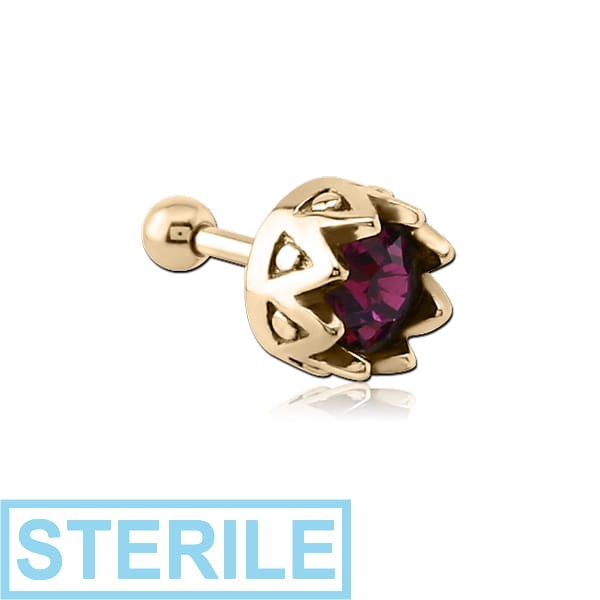 STERILE ZIRCON GOLD PVD COATED SURGICAL STEEL JEWELLED TRAGUS MICRO BARBELL
