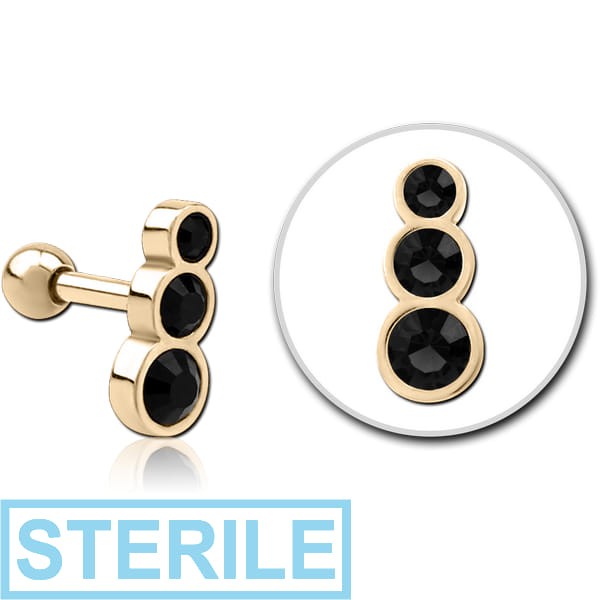 STERILE ZIRCON GOLD PVD COATED SURGICAL STEEL JEWELLED TRAGUS MICRO BARBELL