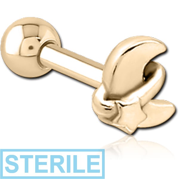 STERILE ZIRCON GOLD PVD COATED SURGICAL STEEL TRAGUS MICRO BARBELL - ANNULAR ECLIPSE AND STAR