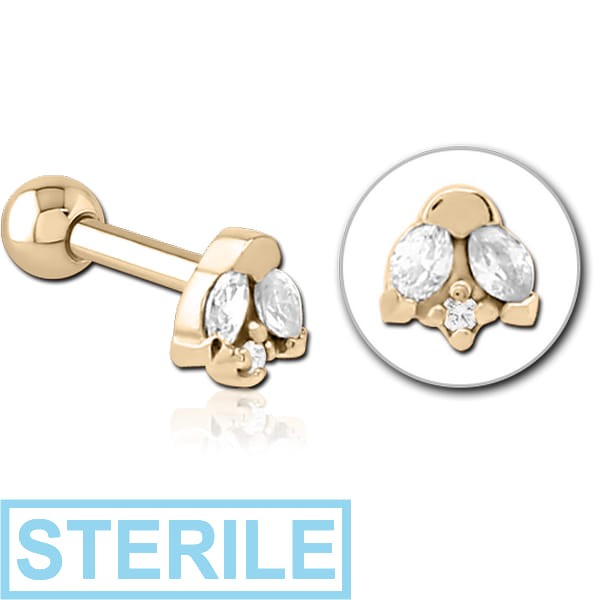 STERILE ZIRCON GOLD PVD COATED SURGICAL STEEL JEWELLED TRAGUS MICRO BARBELL