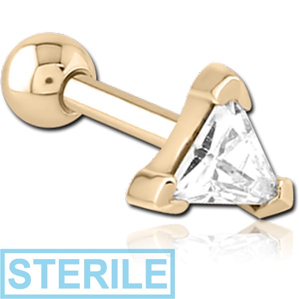 STERILE ZIRCON GOLD PVD COATED SURGICAL STEEL JEWELLED TRAGUS MICRO BARBELL - TRIANGLE