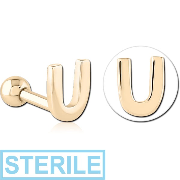 STERILE ZIRCON GOLD PVD COATED SURGICAL STEEL TRAGUS MICRO BARBELL - U