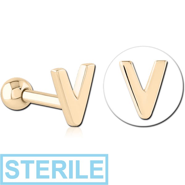 STERILE ZIRCON GOLD PVD COATED SURGICAL STEEL TRAGUS MICRO BARBELL - V