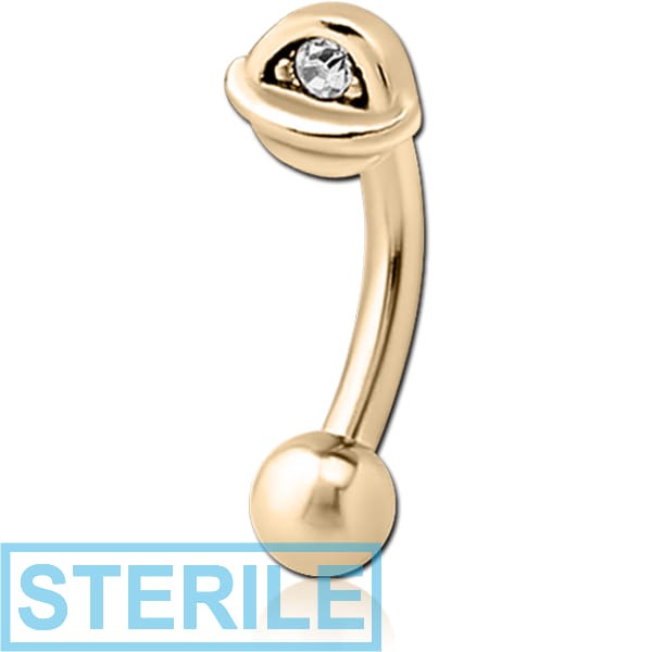 STERILE ZIRCON GOLD PVD COATED SURGICAL STEEL JEWELLED FANCY CURVED MICRO BARBELL - HALF OPEN EYE