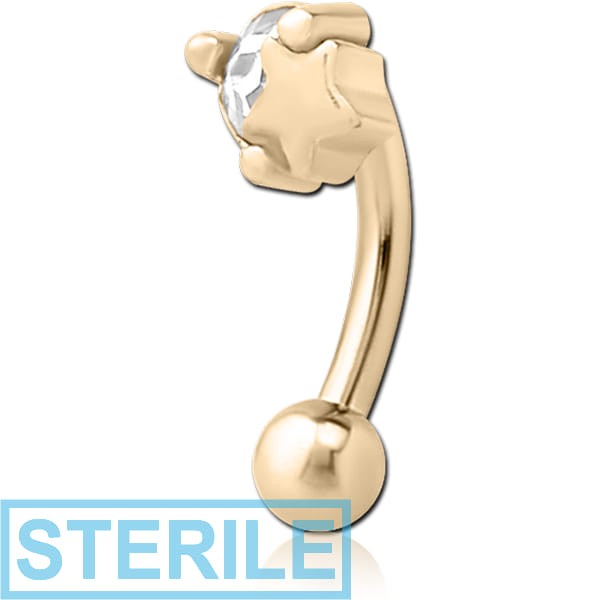 STERILE ZIRCON GOLD PVD COATED SURGICAL STEEL JEWELLED FANCY CURVED MICRO BARBELL - STAR AND GEM