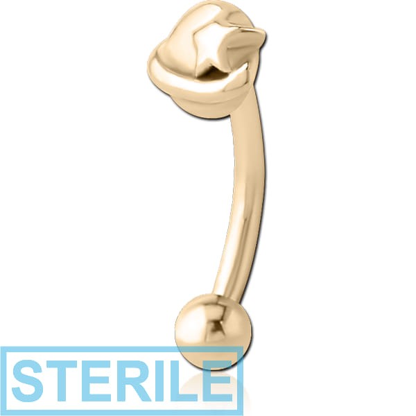 STERILE ZIRCON GOLD PVD COATED SURGICAL STEEL FANCY CURVED MICRO BARBELL - EYE STAR