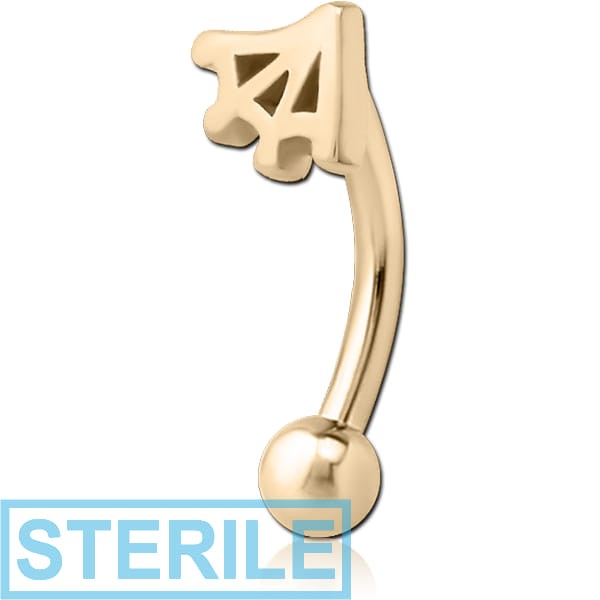 STERILE ZIRCON GOLD PVD COATED SURGICAL STEEL FANCY CURVED MICRO BARBELL - WEB