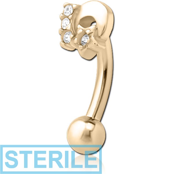 STERILE ZIRCON GOLD PVD COATED SURGICAL STEEL JEWELLED FANCY CURVED MICRO BARBELL - PLAIN MOON AND STARS