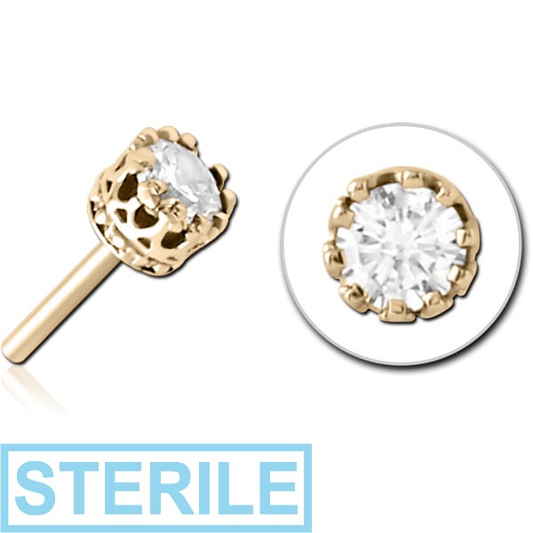 STERILE ZIRCON GOLD PVD COATED SURGICAL STEEL JEWELLED THREADLESS ATTACHMENT - CROWN
