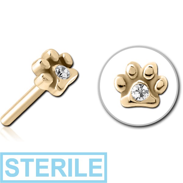 STERILE ZIRCON GOLD PVD COATED SURGICAL STEEL JEWELLED THREADLESS ATTACHMENT - ANIMAL PAW CENTER GEM