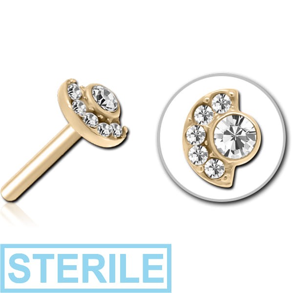 STERILE ZIRCON GOLD PVD COATED SURGICAL STEEL JEWELLED THREADLESS ATTACHMENT - MOON AND STARS