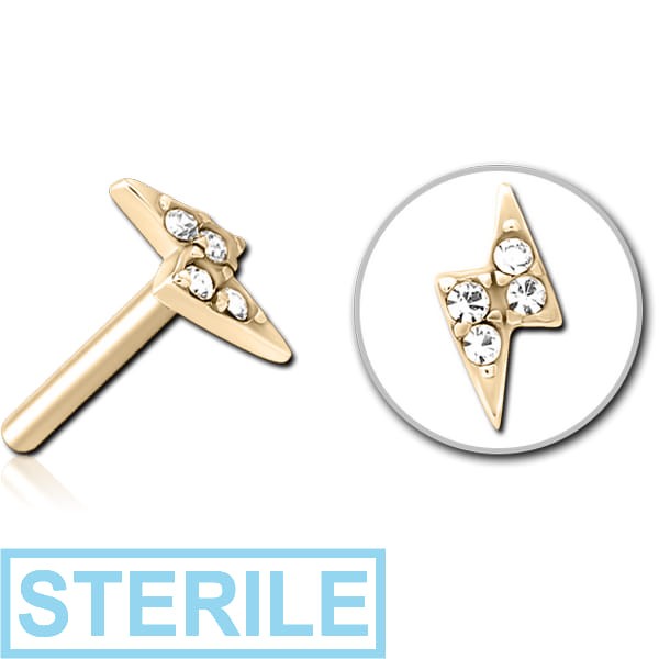 STERILE ZIRCON GOLD PVD COATED SURGICAL STEEL JEWELLED THREADLESS ATTACHMENT - THUNDER