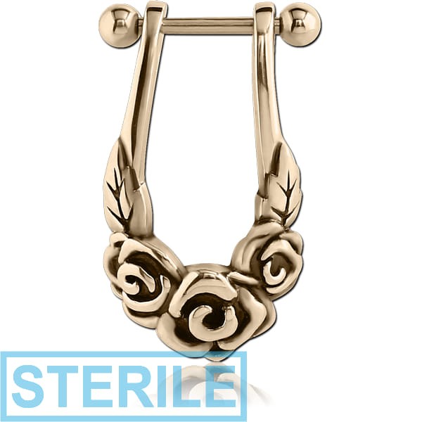 STERILE ZIRCON GOLD PVD COATED SURGICAL STEEL CARTILAGE SHIELD - ROSES