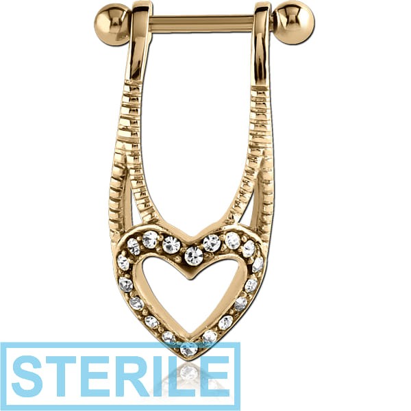 STERILE ZIRCON GOLD PVD COATED SURGICAL STEEL JEWELLED CARTILAGE SHIELD - BIG HEART