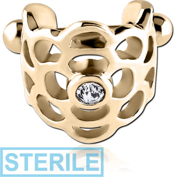 STERILE ZIRCON GOLD PVD COATED SURGICAL STEEL JEWELLED CARTILAGE SHIELD