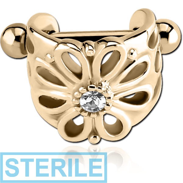 STERILE ZIRCON GOLD PVD COATED SURGICAL STEEL JEWELLED CARTILAGE SHIELD