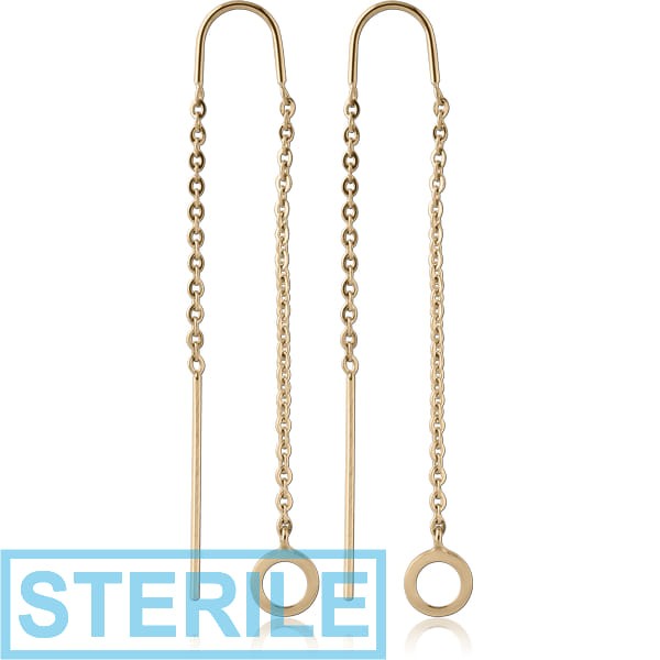 STERILE ZIRCON GOLD PVD COATED SURGICAL STEEL CHAIN EARRINGS PAIR - HOOP