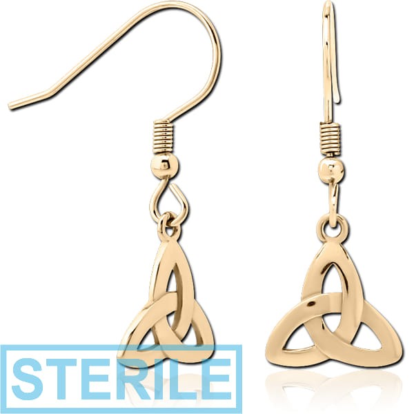 STERILE ZIRCON GOLD PVD COATED SURGICAL STEEL EARRINGS PAIR - FANCY TRIANGLE