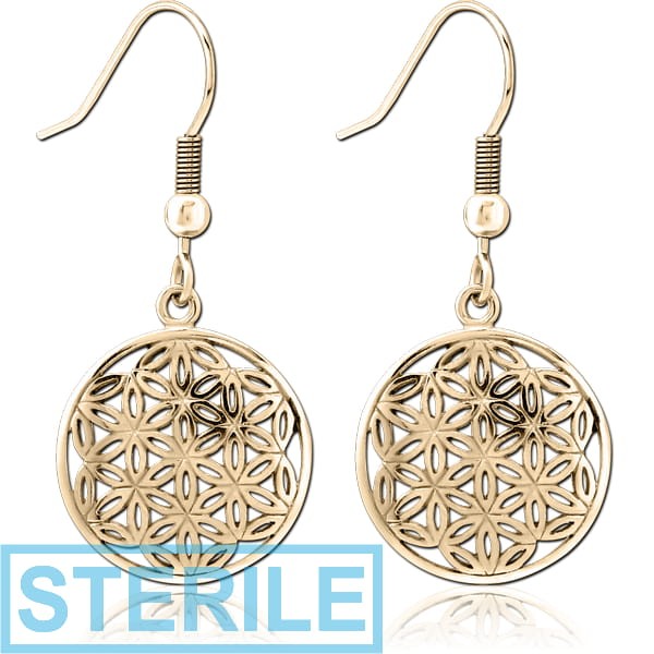 STERILE ZIRCON GOLD PVD COATED SURGICAL STEEL EARRINGS PAIR - FILIGREE