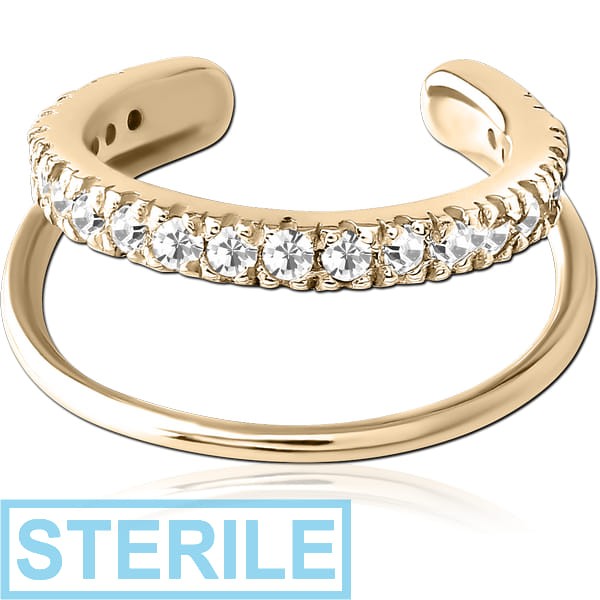 STERILE ZIRCON GOLD PVD COATED SURGICAL STEEL JEWELLED EAR CUFF