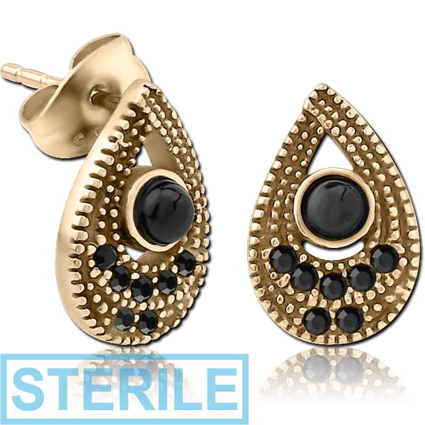 STERILE ZIRCON GOLD PVD COATED SURGICAL STEEL JEWELLED EAR STUDS