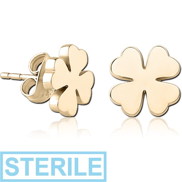 STERILE ZIRCON GOLD PVD COATED SURGICAL STEEL EAR STUDS PAIR - SHAMROCK