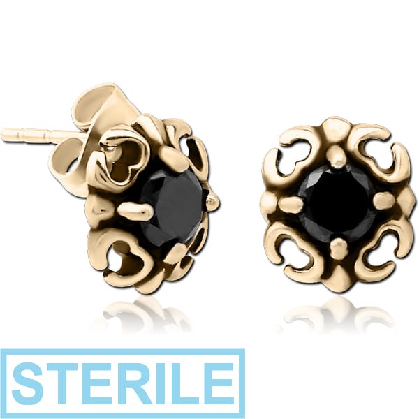 STERILE ZIRCON GOLD PVD COATED SURGICAL STEEL JEWELLED EAR STUDS