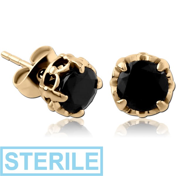 STERILE ZIRCON GOLD PVD COATED SURGICAL SURGICAL STEEL JEWELLED EAR STUDS PAIR