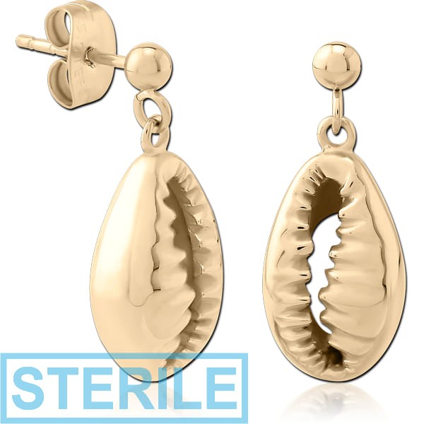 STERILE ZIRCON GOLD PVD COATED SURGICAL STEEL EAR STUDS PAIR - SHELL