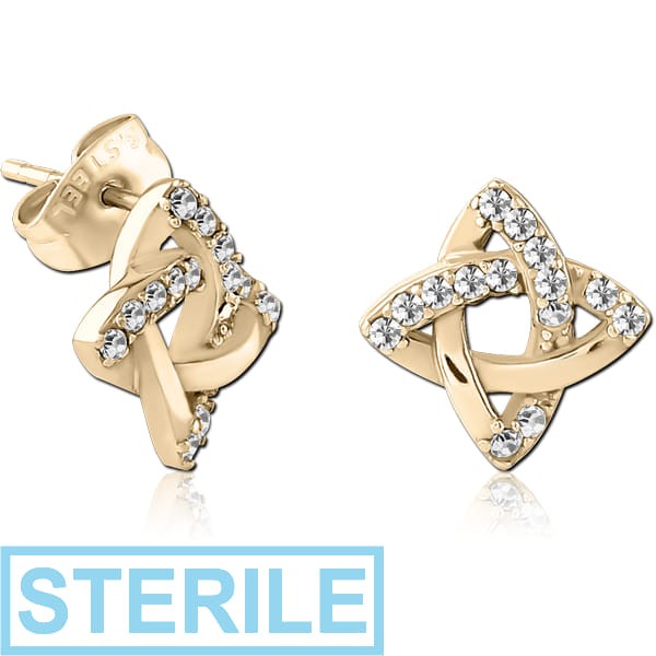 STERILE ZIRCON GOLD PVD COATED SURGICAL STEEL JEWELLED EAR STUDS PAIR