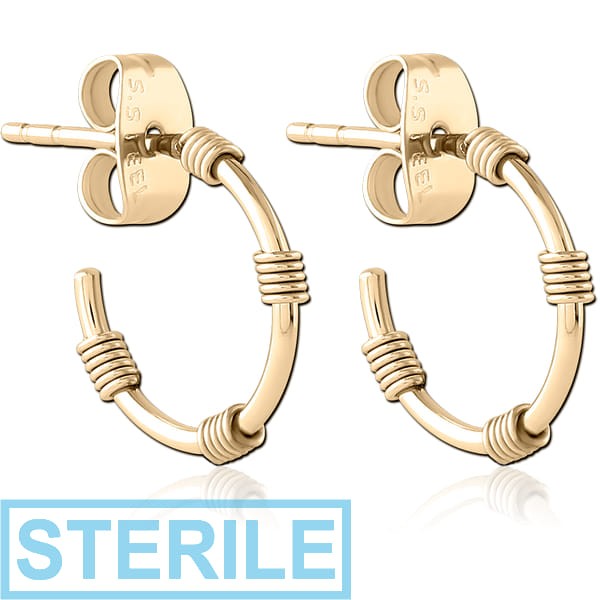 STERILE ZIRCON GOLD PVD COATED SURGICAL STEEL EAR STUDS PAIR