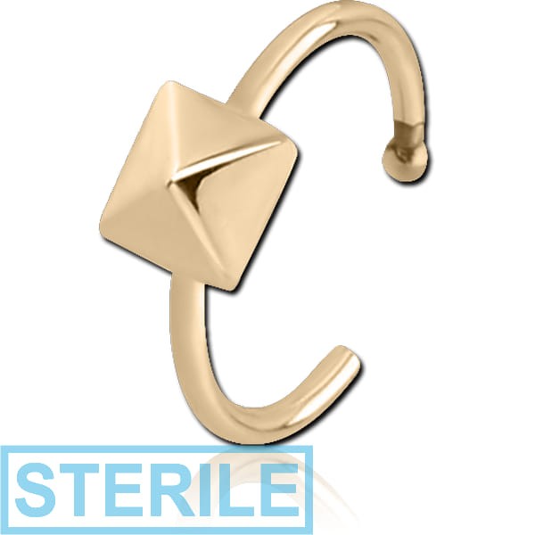 STERILE ZIRCON GOLD PVD COATED SURGICAL STEEL OPEN NOSE RING - PYRAMID