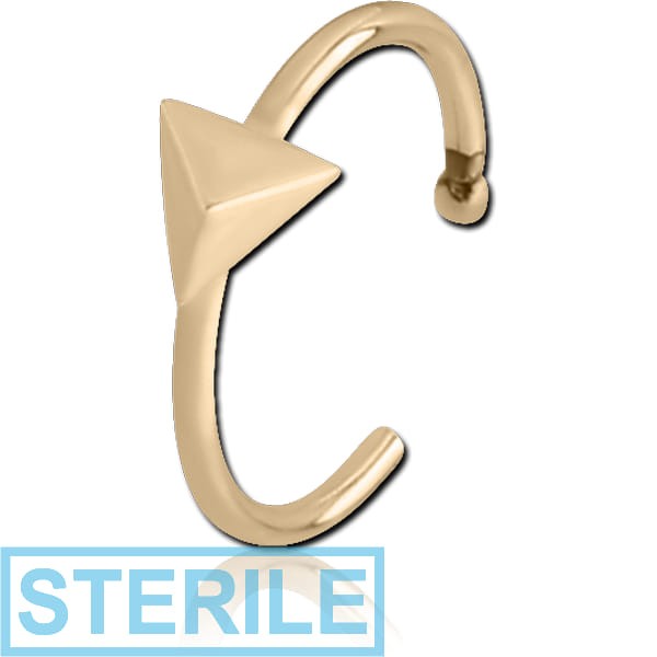 STERILE ZIRCON GOLD PVD COATED SURGICAL STEEL OPEN NOSE RING - TRIANGLE