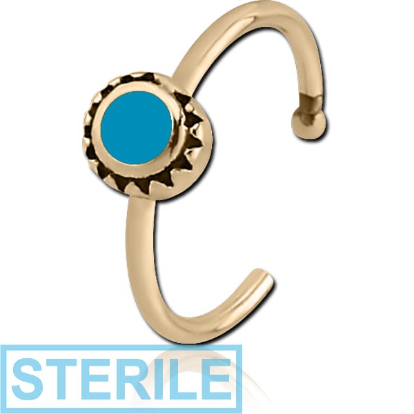 STERILE ZIRCON GOLD PVD COATED SURGICAL STEEL OPEN NOSE RING WITH ENAMEL - CIRCLE