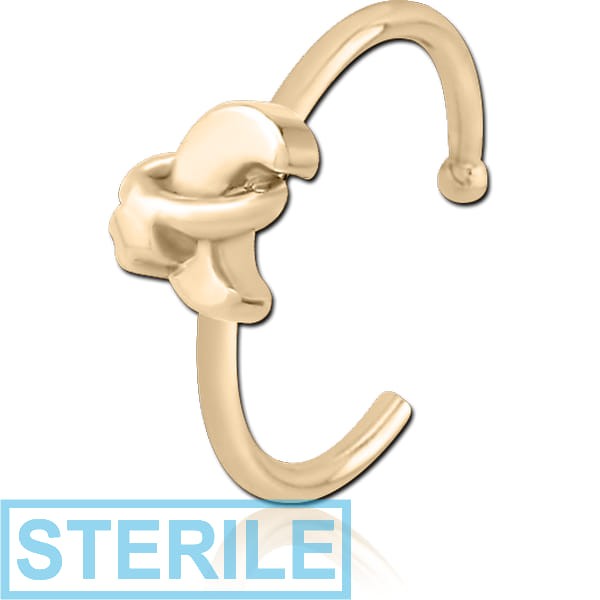 STERILE ZIRCON GOLD PVD COATED SURGICAL STEEL OPEN NOSE RING - ANNULAR ECLIPSE AND STAR