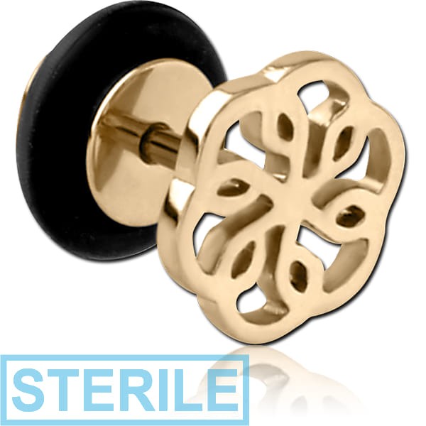 STERILE ZIRCON GOLD PVD COATED SURGICAL STEEL FAKE PLUG - FILIGREE