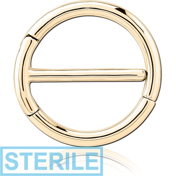 STERILE ZIRCON GOLD PVD COATED SURGICAL STEEL DOUBLE HINGED NIPPLE CLICKER RING