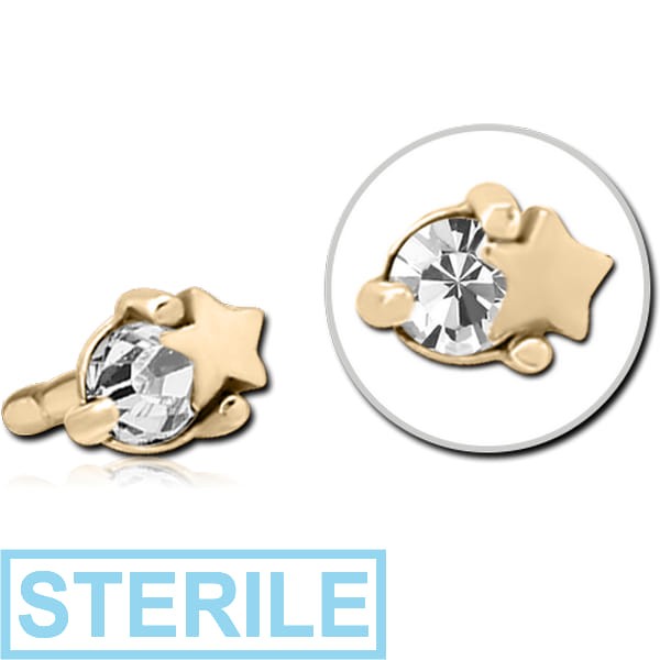 STERILE ZIRCON GOLD PVD COATED SURGICAL STEEL JEWELLED PUSH FIT ATTACHMENT FOR BIOFLEX INTERNAL LABRET - STAR AND GEM