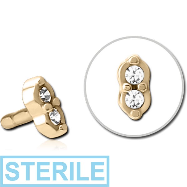 STERILE ZIRCON GOLD PVD COATED SURGICAL STEEL JEWELLED PUSH FIT ATTACHMENT FOR BIOFLEX INTERNAL LABRET - TWO GEMS EYES