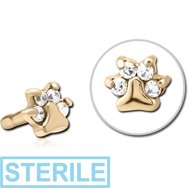 STERILE ZIRCON GOLD PVD COATED SURGICAL STEEL JEWELLED PUSH FIT ATTACHMENT FOR BIOFLEX INTERNAL LABRET - ANIMAL PAW