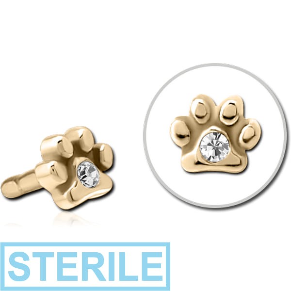 STERILE ZIRCON GOLD PVD COATED SURGICAL STEEL JEWELLED PUSH FIT ATTACHMENT FOR BIOFLEX INTERNAL LABRET - PAW