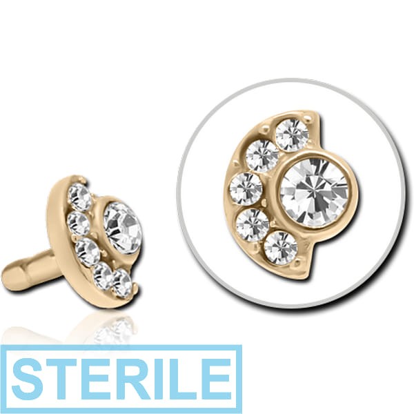 STERILE ZIRCON GOLD PVD COATED SURGICAL STEEL JEWELLED PUSH FIT ATTACHMENT FOR BIOFLEX INTERNAL LABRET - MOON AND STARS
